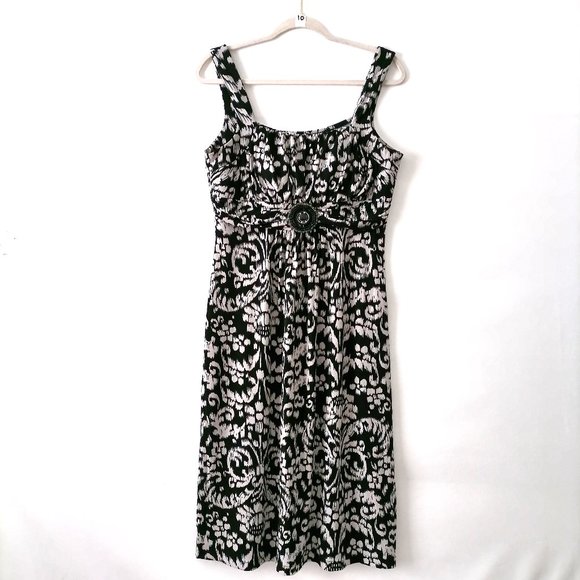 Enfocus Studio Dresses & Skirts - En Focus Studio Womens Black Square Neck Floral A-Line Midi Dress Size 12